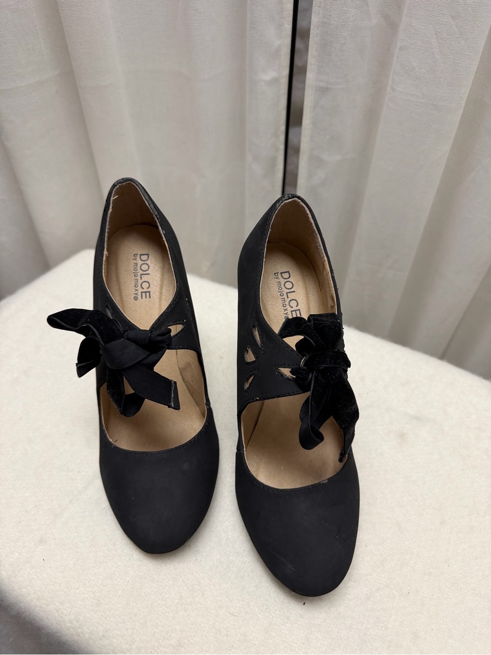 Mojo Moxy Black  Mary Jane Heels with Bow Accent
